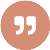 Quotation mark icon on brown circle background.
