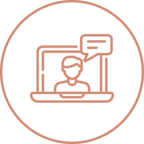 Person video chatting on a laptop icon.