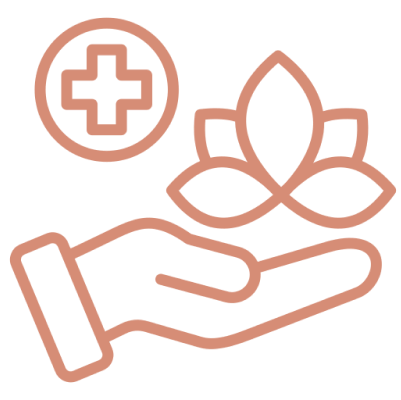 Hand holding lotus with medical symbol.